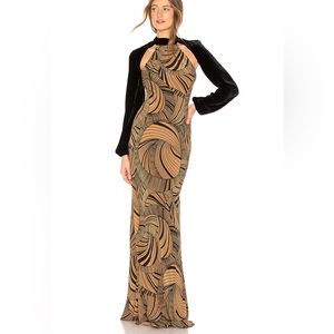 De La Valí Ludo Gown in Dizzy Print Backless Velvet Size 4